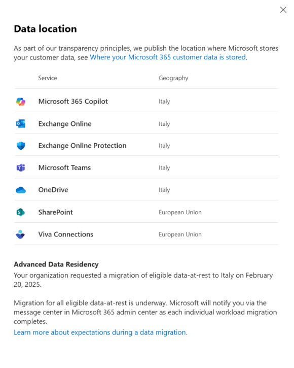 Screenshot of Data Location View Migration in Progress.