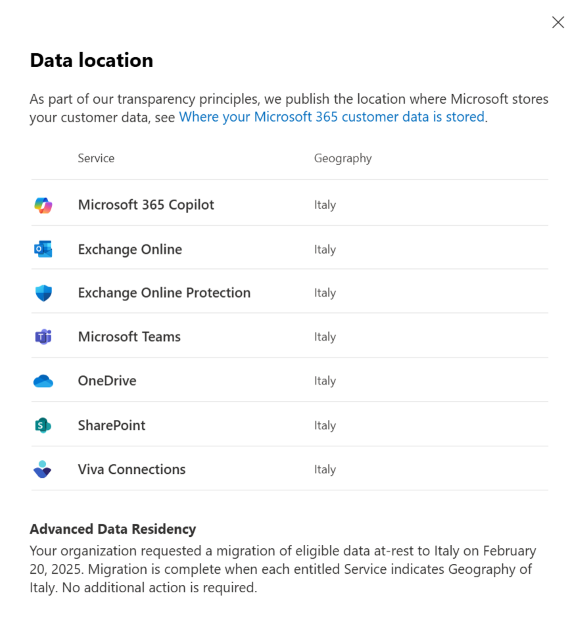 Screenshot of Data Location View Migration Completed.