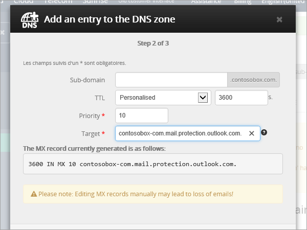 OVH MX record for mail.