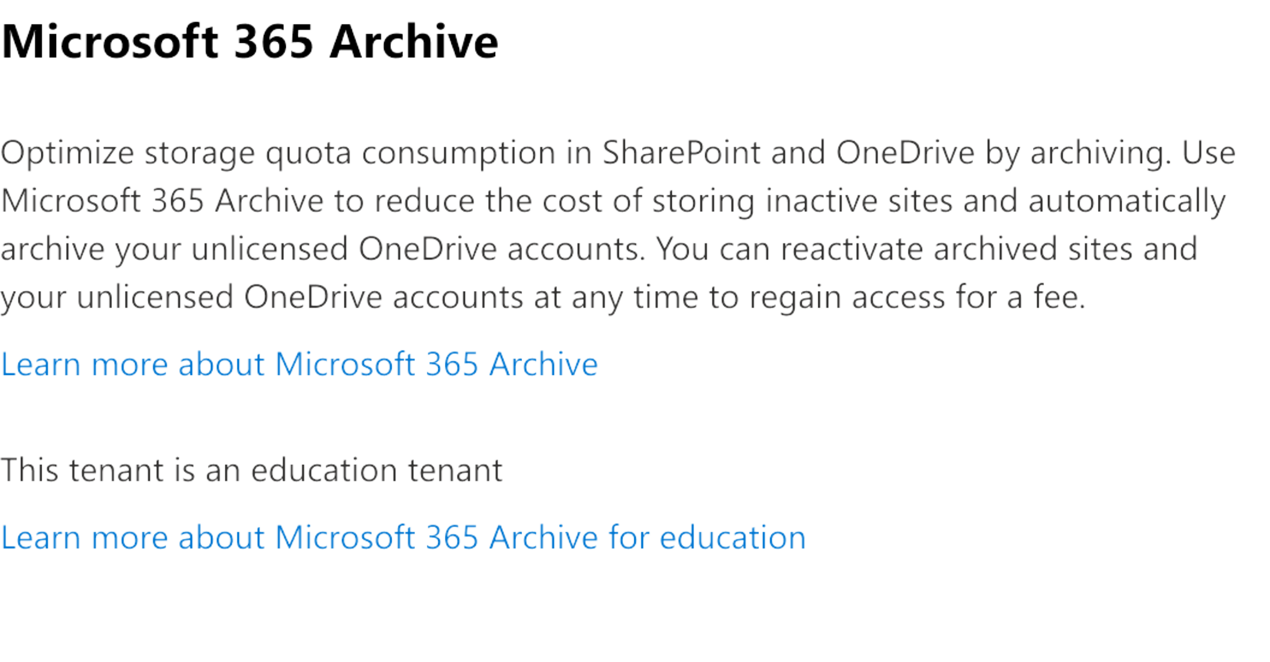 Screenshot of Microsoft 365 archive.