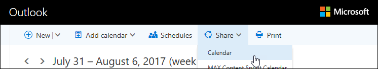 Image of Calendar sharing menu