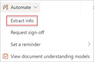Screenshot showing the Automate menu with Extract info highlighted.