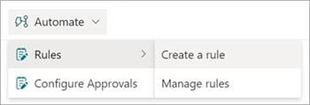 Screenshot of the document library showing the Automate > Rules > Create a rule option.