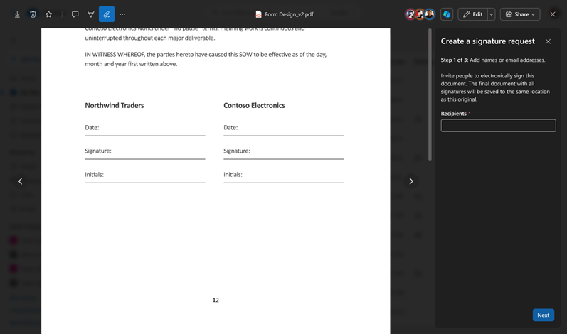 Screenshot of a document showing the Get signatures option.