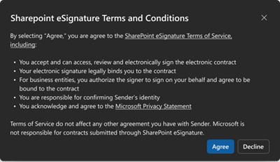 Screenshot of the terms and conditions screen.