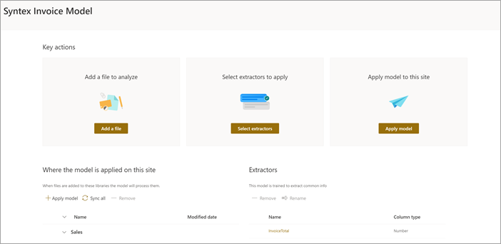 Screenshot of the model home page showing the Where the model is applied on the site section.