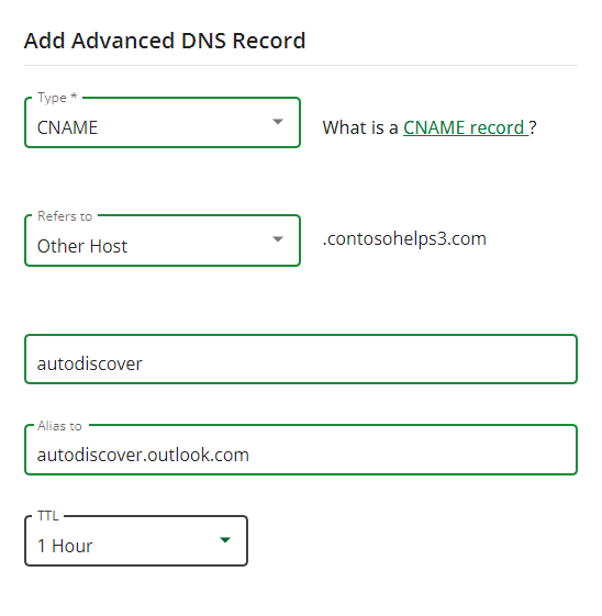 Type or copy and paste the CNAME values from the table into the window.