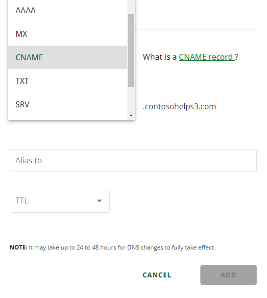 Select CNAME from the Type drop-down list.