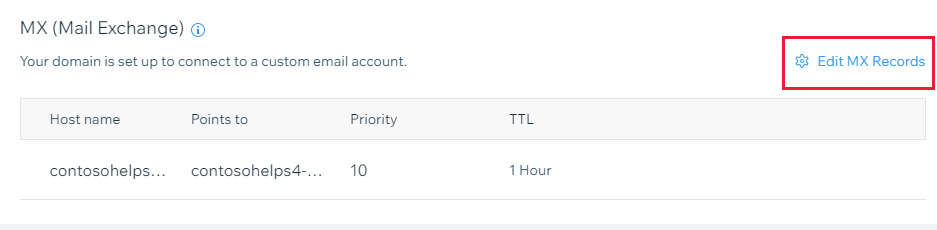 Select Edit MX Records.
