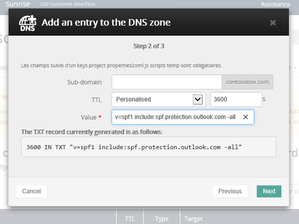 OVH Add TXT record for SPF.