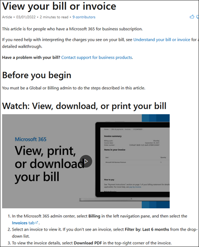 Screenshot: Example support.microsoft.com article