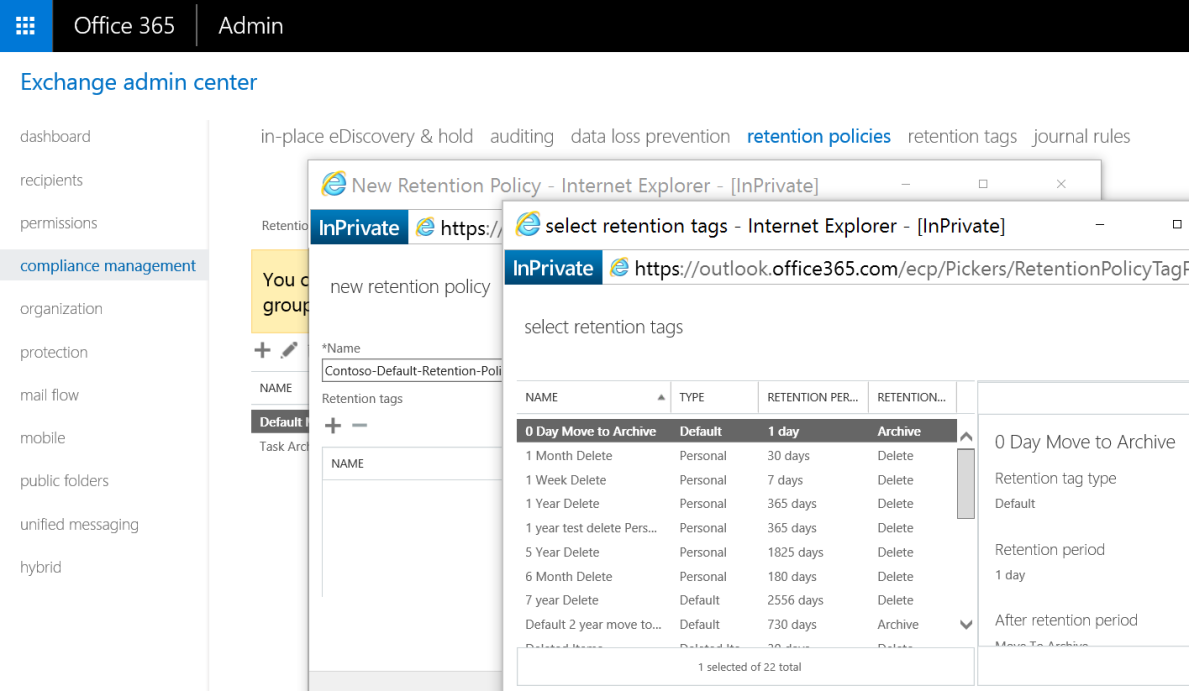 Screenshot of creating the New Retention Policy page.