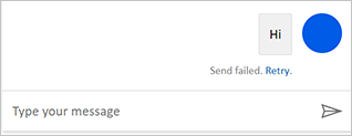 Error message in the chat bot window that says 'Send failed. Retry.'.