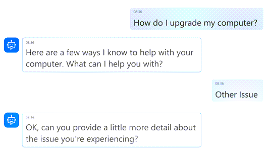 Screenshot of the agent following up an option with a disambiguating question.