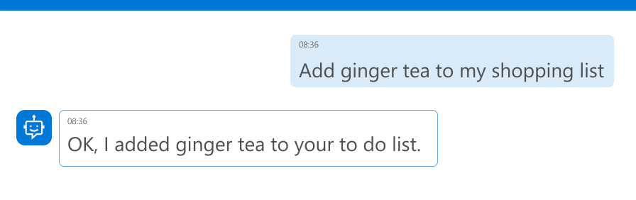 Screenshot of the user asking the agent to add an item to their shopping list, but the agent incorrectly adds the item to their todo list.