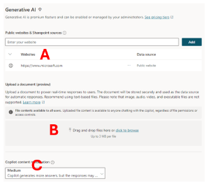 Screenshot of the Generative AI tab, illustrating three highlighted options.