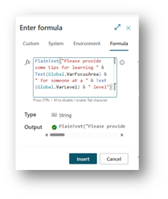 Screenshot of the Enter formula dialog.