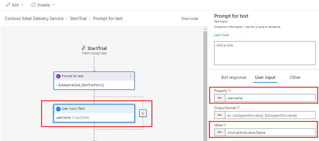 Screenshot of the user input action.