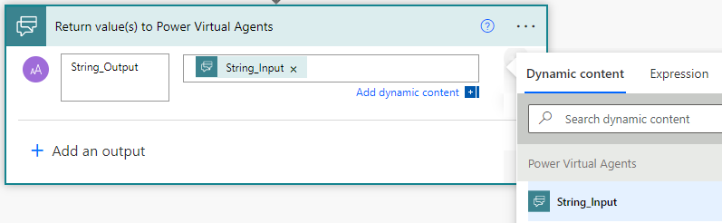 Screenshot of an input parameter selected as the value of an output parameter.