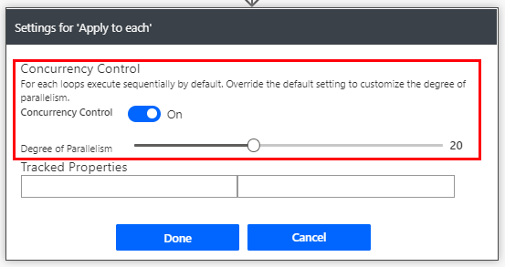 Slider control for setting the level or concurrency.