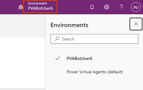 Screenshot of selecting a Power Apps environment.