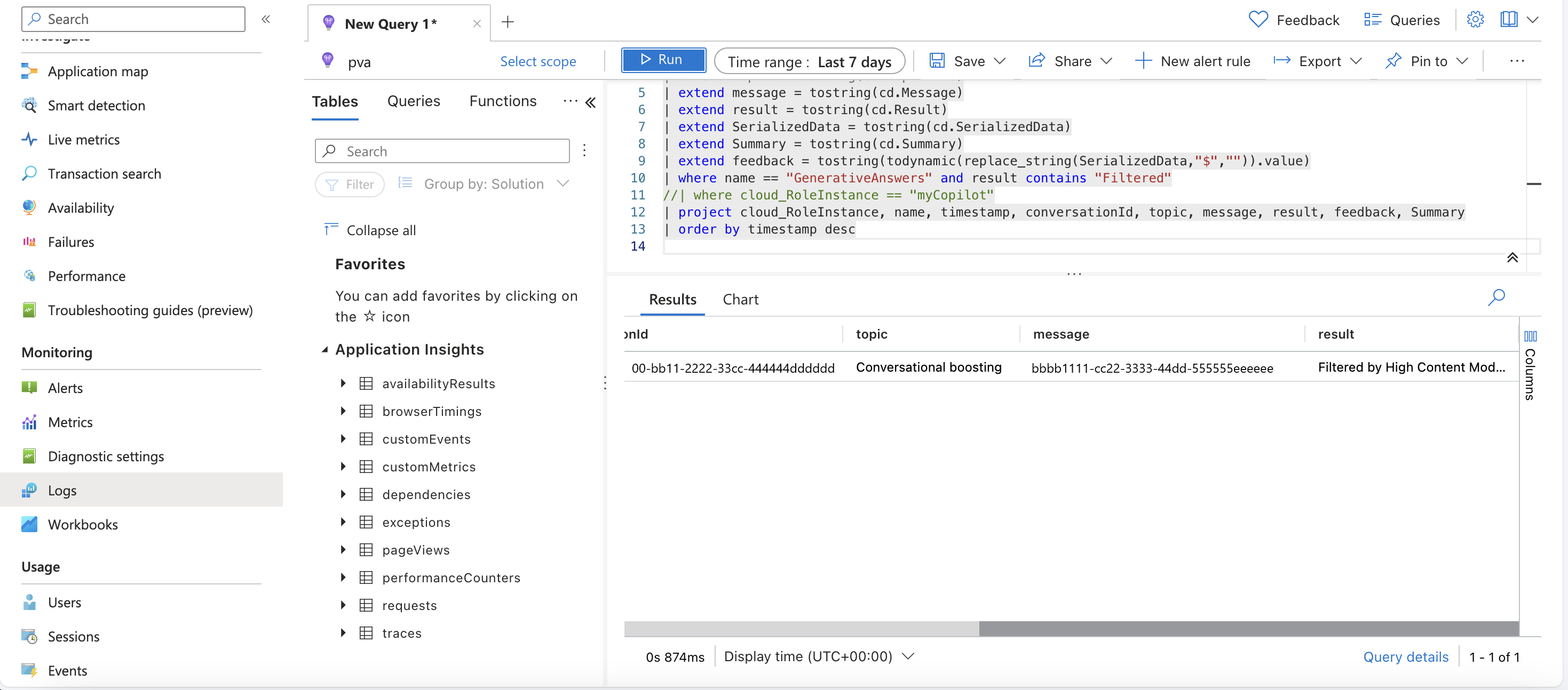 Screenshot of Azure Application Insights.