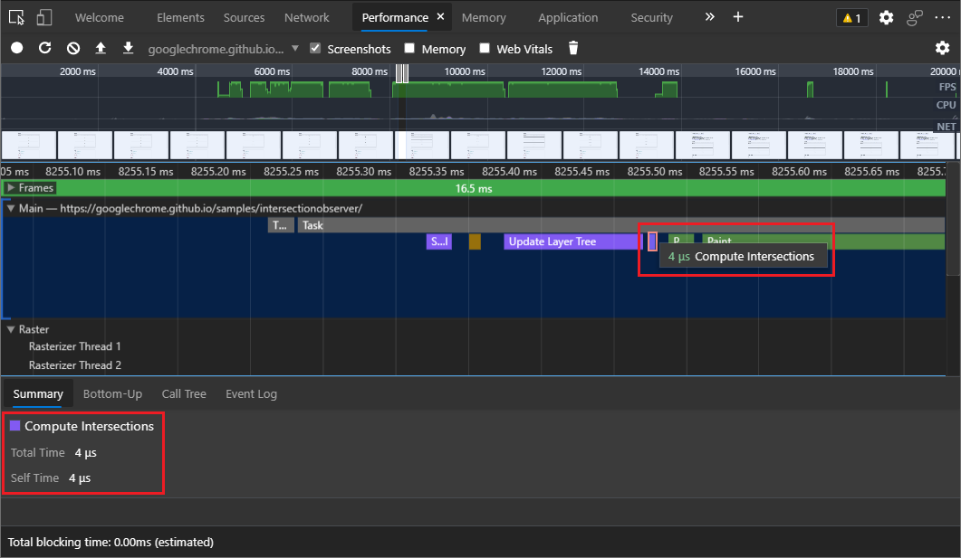 Compute Intersections in the Performance tool