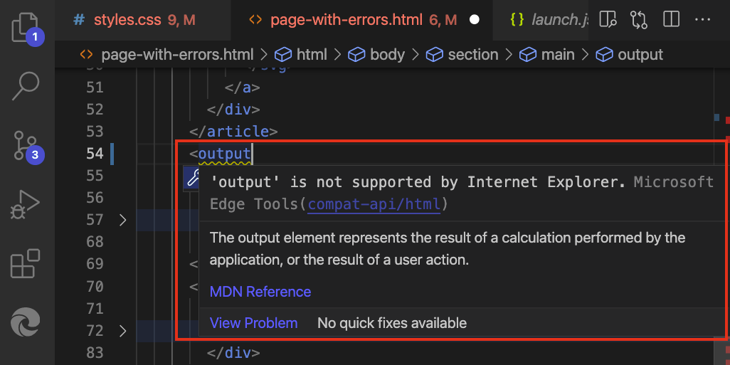 A possible issue being explained on an output element