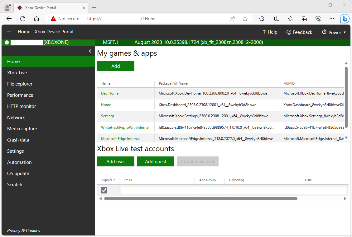 Xbox Device Portal