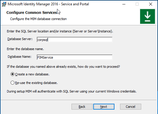 Configure the MIM database connection image