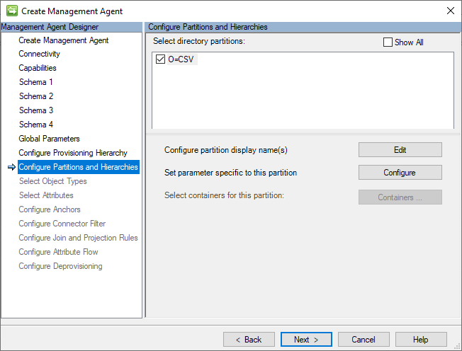 Screenshot of Partitions and Hierarchies page