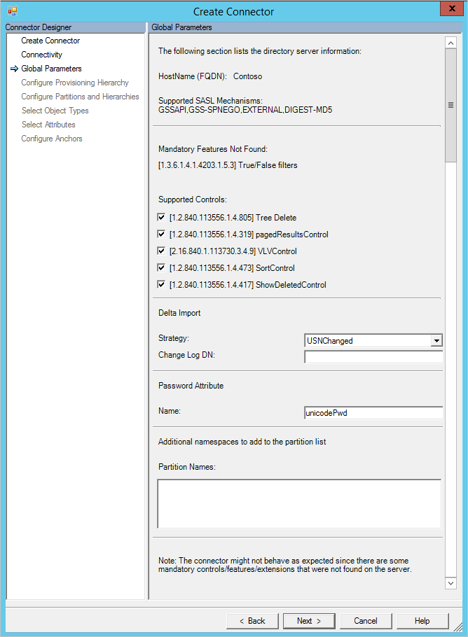 MIM Sync connector configuration global parameters page