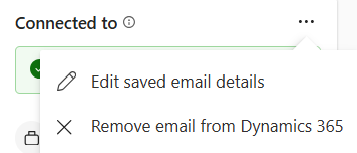 Screenshot showing the Edit saved email details option on the More actions menu on the Connected to card.