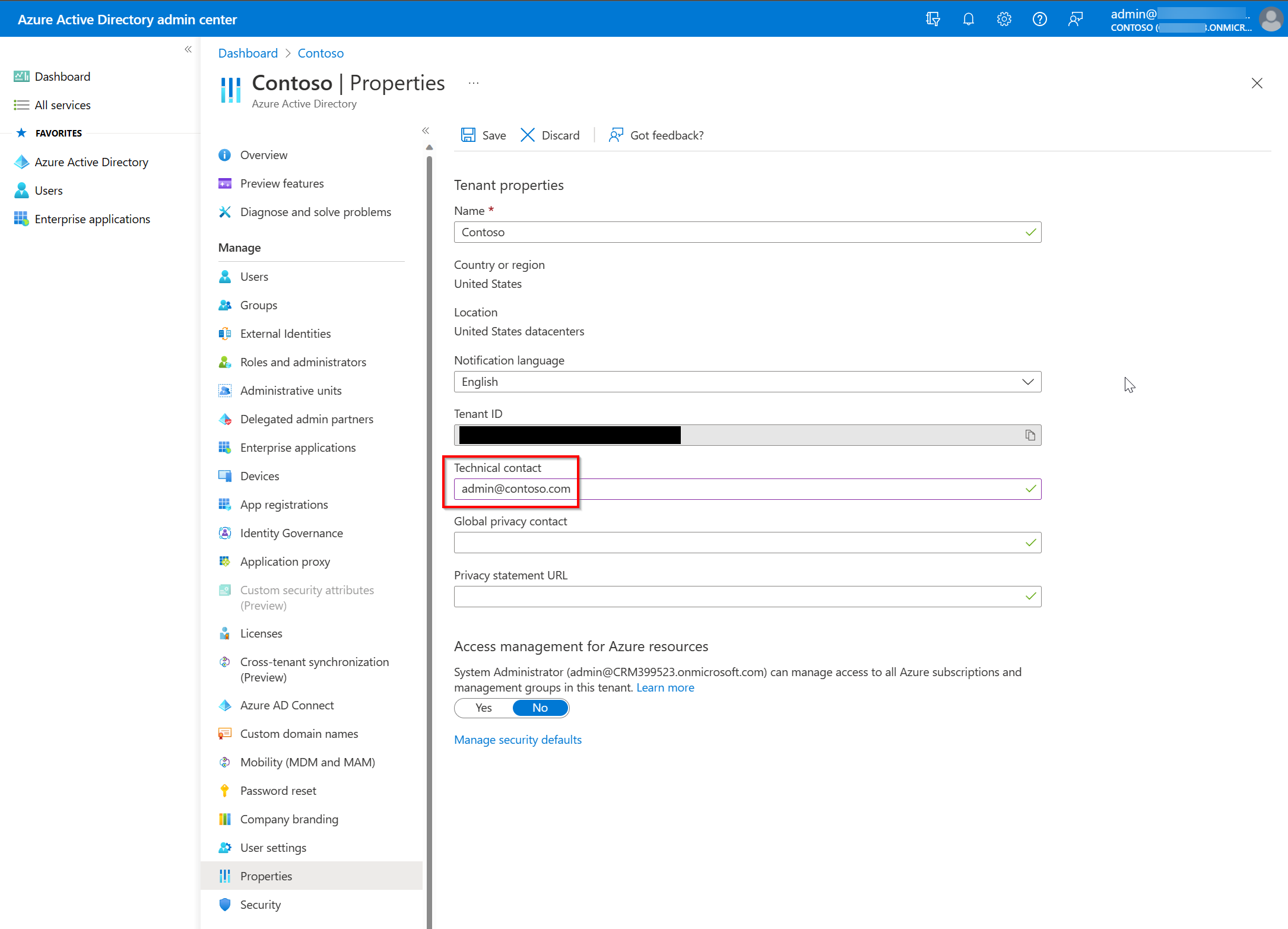 Screenshot showing how to find tenant admin.