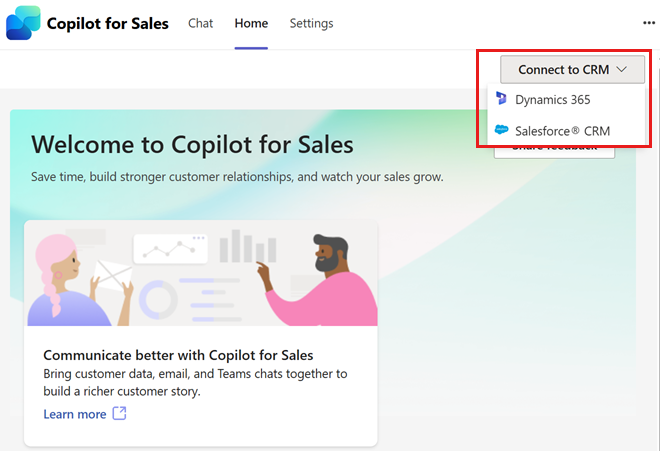 Screenshot showing Connect to CRM button.