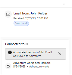 Screenshot showing the email truncation message on the Connected to card.