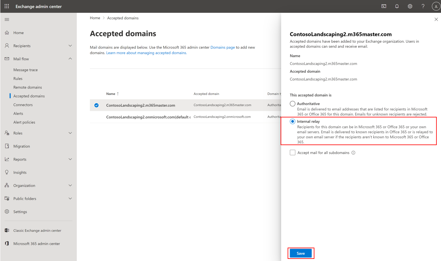 Image of the confirmation dialog for setting domain as default