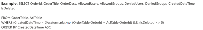 Script showing the OrderTable and AclTable with example properties.