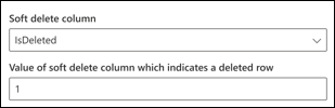 Soft delete settings: "Soft delete column" and "Value of soft delete column which indicates a deleted row."