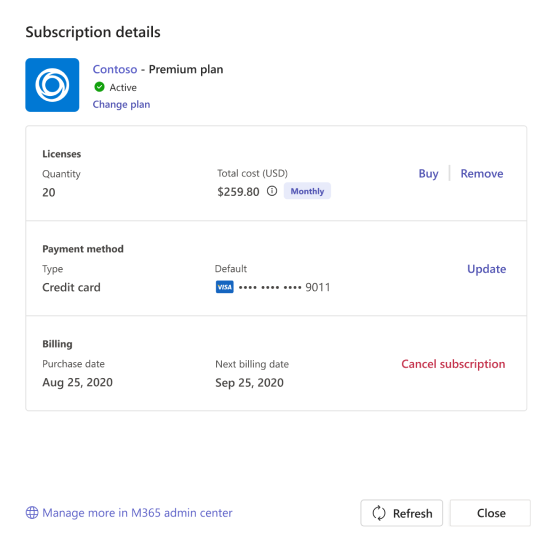 Screenshot of subscription details of an app.