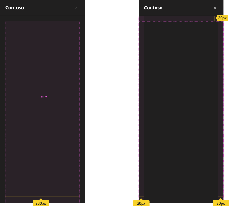 Example shows in-meeting tab spacing dimensions.