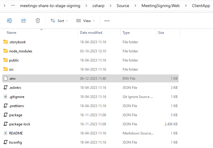 Screenshot shows the env file location.