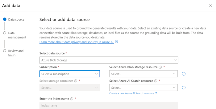 Screenshot shows the option to add data source.