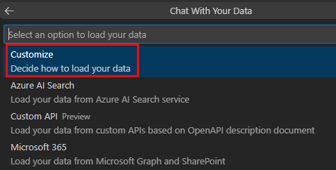 Screenshot shows the option to select the data customization for loading.