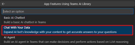 Screenshot shows the option to select app features using AI library list.