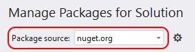 Screenshot showing the Package source selector highlighted.