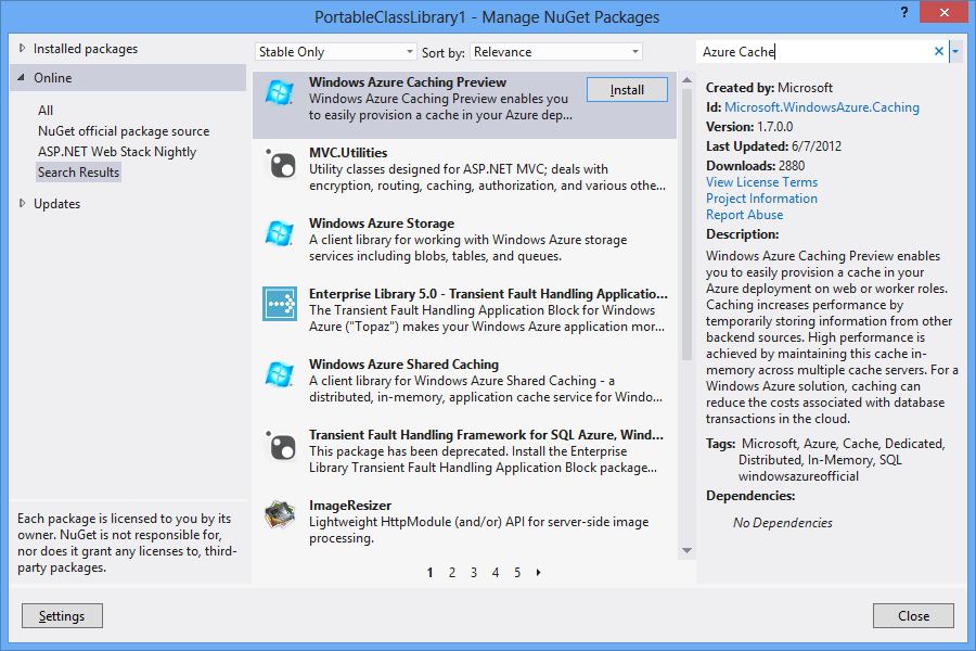 Package manager dialog search