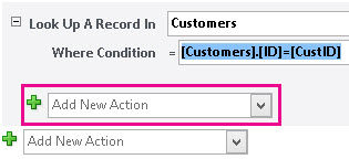 Add New Action dropdown