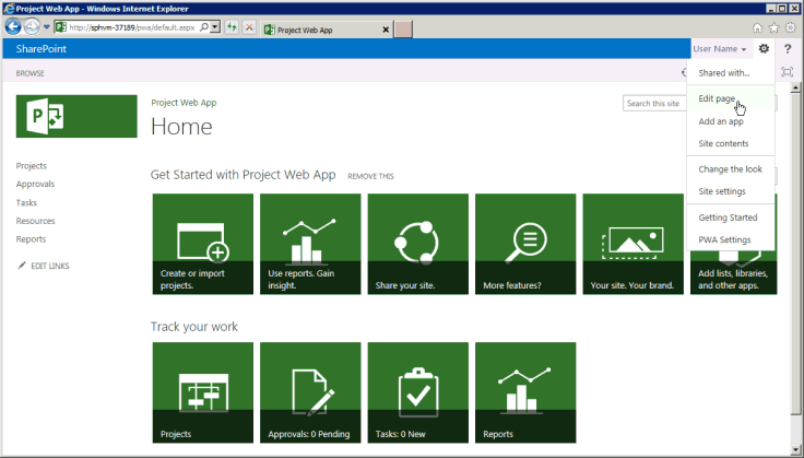 Editing the Home page in Project Web Access