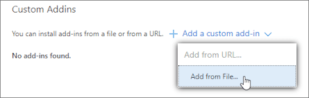 The Add from File option is selected in the Custom Addins section.